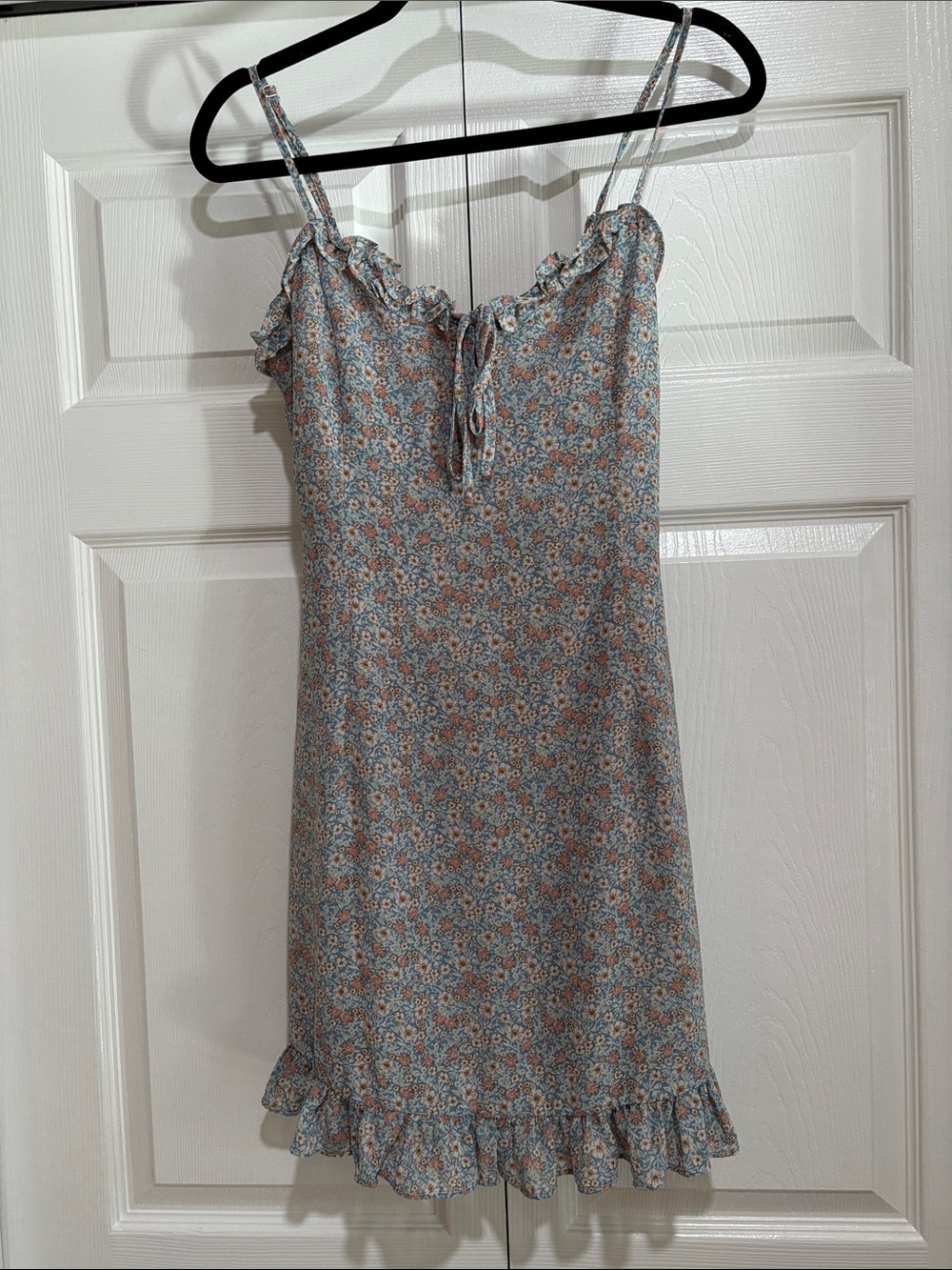 The Impeccable Pig Floral Ruffle Bow Mini Dress - Size S